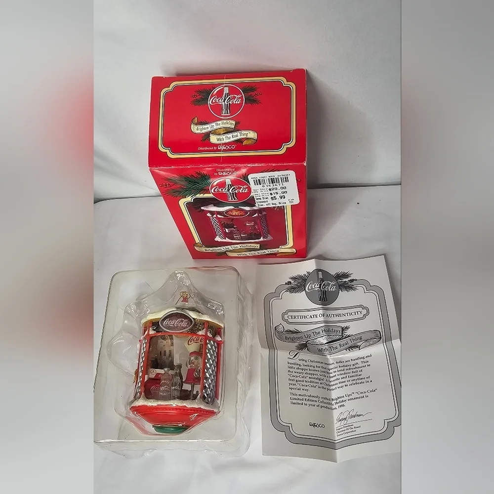 1998 Coca-Cola Enesco Christmas Ornament Brighten Up The Holidays COA NIB